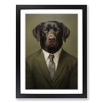 Labrador Retriever in a Suit Painting No.3 Framed Wall Art Print, Ready to Hang Picture for Living Room Bedroom Home Office, Black A2 (48 x 66 cm)