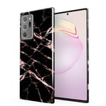 Double Layer Silicone Inner/Hard PC Armor tective Case Cover Compatible With Samsung Galaxy Note 20 Ultra Black Onyx & Rose Gold Cracks Marble Print