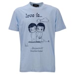 DSQUARED2 Cotton T-Shirt LOVE IS Brotherhood Logo Blue S 12421