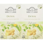 Ahmad Tea Detox Tea | Fruit & Herbal Infusion | Ginger, Dandelion, Nettle, Peppermint, Fennel, Birch leaves - 20 Teabag Sachets (Pack of 2)