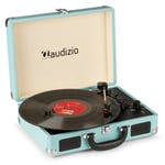 Audizio RP114BL - Retro skivspelare i blått fodral - skivspelare med högtalare och PC-mjukvara, Retro Skivspelare portfölj i blå färg