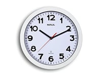 MAUL Horloge Murale MAULstep Ø 30 cm | Horloge radiopilotée élégante | Horloge Classique pour Le Bureau, l'atelier et à la Maison | Bonne lisibilité également dans Les Grandes pièces | Blanc
