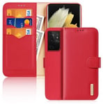 Samsung Galaxy S21 Ultra Plånboksfodral - Dux Ducis Äkta Läder Röd (RFID Skydd)