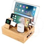 SETROVIC Bamboo Wood Desktop Multi-Device Charging Station Dock & Organizer, Universal Cord Organizer, Charging Station Accessories Docking Holder Compatible Apple Watch, Airpods, Cell Phone, Tablet