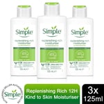 3x of 125ml Simple Kind to Skin 12H Moisturisation Replenishing Rich Moisturiser