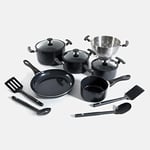 BK Vivid 14-Piece Cookware Pots & Pans Set with PFAS-Free Ceramic Non-Stick Coating, Casserole, Frypan, Saucepan, Lids, Stay-Cool Handle, Dishwasher Safe, Oven Safe, Black