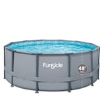FUNSICLE, Piscine Tubulaire, Hors Sol, Ronde Ø 3,66M X H1,22M, Livrée avec Épurateur, Échelle, Kit d'entretien, Bâche et Tapis de Sol - Couleur Gris Clair Uni, Montage Rapide