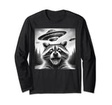 Raccoon UFO Funny Raccoon Selfie with UFOs Alien Men Women Long Sleeve T-Shirt