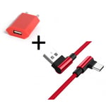 Pack pour JBL FLIP 5 Smartphone Type C (Cable 90 degres Fast Charge + Prise Secteur Couleur) - ROUGE