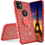IMEIKONST iPhone 11 Case Ultra-Slim Glitter Sparkly Bling TPU Rotating Ring Stand Silicon Soft TPU Shockproof Protective Shell Skin Cover for iPhone 11 Bling Red KDL