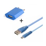 Pack Chargeur Pour Iphone 11 Pro Max Lightning (Cable Smiley Led + Prise Secteur Usb) Apple Connecteur - Bleu