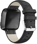 Abasic Quick Release Leather Watch Strap compatible with Fitbit Versa Band (Black)