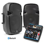 PA Sound System, Active DJ Speakers and 4 Channel Music Mixer, Bluetooth SPJ 10"