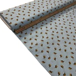 100% Cotton Superior Poplin Fabric in a Bee Pattern 7 Colours 140cm Extra Wide (Sky - Buzzing Bumble BEE) (ONE METRE)