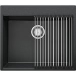 Evier Cuisine en Granit Graphite, 58 x 50 cm, Évier 1 bac + Kit de Vidage, Évier au meuble 60cm - Oslo 60 Top