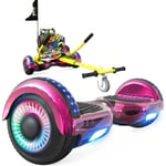Pack de hoverboard 6.5 pouces avec Bluetooth LED Moteur Puissant Rose + Siège karting Solide Hip