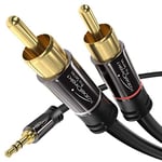 KabelDirekt – 7.5m – Aux/3.5mm to RCA/phono male adapter cable, 2x RCA/phono plugs (Y splitter audio cable, for connecting smartphones/notebooks and other equipment to Hi-Fi systems/speakers, black)
