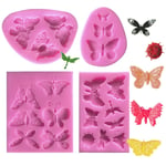 4 Pieces Butterfly Silicone Fondant Mould, TANOSAN Non-Stick Silicone Fondant Gummy Candy Chocolate Baking Mold for DIY Cake Decoration Cupcake Topper Sugarcraft Wax Polymer Clay Soap Making