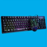 Marvo KM409 Wired Gaming Keyboard & Mouse Bundle, 7 Colour LED Backlit, USB 2.0