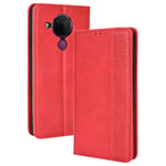 Alamo Retro Folio Case for Nokia 5.4, Premium Leather Cover with Wallet Cash Card Slot - Red
