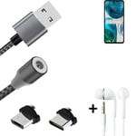 Data charging cable for + headphones Motorola Moto G52 + USB type C a. Micro-USB