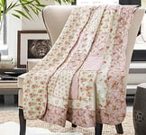 Cozyholy Original 100% Cotton Patchwork Quilt Pink Floral Bedspread Coverlet Reversible Vintage Shabby Chic Quilted Throw Blanket Bed Quilt Cover for Couch Sofa