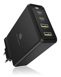 ICY BOX Chargeur 4 Ports USB-C/USB-A, 100W, Quick Charge 3.0 & Power Delivery, pour iPhone, iPad, Samsung, Huawei, Xiomi et bien d'autres, Noir, IB-PS104-PD