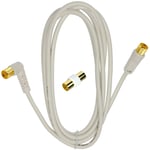 1STec 2m Right Angled-Straight Male Connectors + Coupler using 75ohm Coax : TV Aerial Fly Lead for Connecting Wall Outlets to Flat Screen LED LCD Televisions or Freeview Set Top Boxes (2 Metre White)