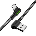 McDodo CA-5282 vinklet USB C til vinklet USB en kabel for synkronisering og rask ladning med LED svart 18m