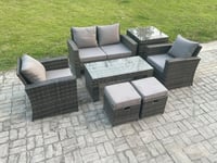 6 Seater Outdoor Rattan Garden Furniture Set Patio Lounge Sofa Set with Coffee Table Side Table 2 Small Footstools
