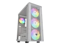 Oversteel - Azurite Boîtier PC Gaming compatible avec les cartes ATX, Micro ATX et ITX, 4 ventilateurs 120mm A-RGB, façade en maille, installation verticale, verre latéral trempé, USB 3.0, blanc