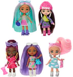 ​Five Barbie Dolls, Barbie Extra Mini Minis Bundle, Small Dolls with Colorful Fashions and Accessories​​, HPN09, Pink, purple