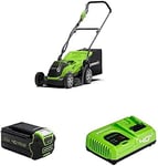 Greenworks Cordless Lawnmower 40V 35cm Incl. Battery 5Ah and Fast Charger, Up to 500m² Mulching 40L 5-Position Height Adjustment G40LM35K5