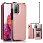 Asuwish Compatible with Samsung Galaxy S20 FE/S20fe 5G/S20 fan edition/S20 Lite Wallet Case Tempered Glass Screen Protector Card Holder Stand Leather Cell Cover Phone Cases for s20fe5g s20fecase Pink