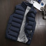 Wodechenshan Men'S Padded Gilet,Stand Collar Down Vest Couple Solid Color Blue Thickening Slim Fit Vest,Men Winter Warm Sleeveless Jacket Large Size Waistcoat,M