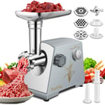 Nestling® 2800 Watt Electric Meat Grinder,Stainless Steel Meat Mincer & Sausage Stuffer,3 Different Cutting Plates,Sausage & Kubbe Kit Included,Home & Commercial Use (White)