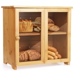 Bamboo Bread Bin for Kitchen Countertop, Tobeelec 2-Layer Adjustable Retro Bread Box, Large Storage for Bread, Baked Goods, Loaves, Easy to Use, Self Assembly, 36 x 22 x 34 cm