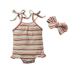 HINK Baby Romper Suit,Newborn Infant Baby Girls Ruffle Striped Printed Romper Bodysuit+Headbands 9-12 Months Red Girls Romper & Jumpsuit For Baby Valentine'S Day Easter Gift