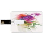8G USB Flash Drives Credit Card Shape Watercolor Flower Memory Stick Bank Card Style Blooming Orchid Spring Bouquet Romance Natural Beauty Fragrance,Purple Waterproof Pen Thumb Lovely Jump Drive U Di