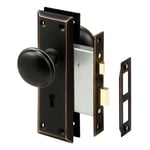 PRIME-LINE E 2495 Mortise Keyed Lock Set with Classic Bronze Knob – Perfect for Replacing Broken Antique Lock Sets and More, Fits 1-3/8 in.-1-3/4 in. Interior Doors (Single Pack)