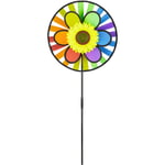Relaxdays - Moulin à vent avec 2 roues, jeu de vent avec fleur décorative, pour jardin et balcon, hlp 92x34x14 cm, coloré