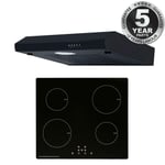 SIA 60cm Black 4 Zone Touch Control Induction Hob & Visor Cooker Hood Extractor