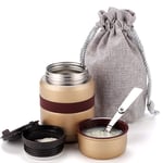 Hangrow Food Flask for Hot Drinks Soup Flask + Spoon Drawstring Bag, 500ML Vacuum Insulation Food Thermos Thermal Food Container, Stainless Steel Insulated, Sealed Portable Lunch Cup Kids