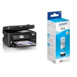 Epson EcoTank ET-3850 A4 Multifunction Wi-Fi Ink Tank Printer, With Up To 3 Years Of Ink Included & EcoTank 104 Cyan Genuine Ink Bottle