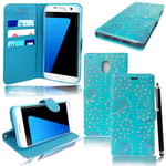 Samsung Galaxy J5 2017 Case - Mobile Stuff Galaxy J5 2017 Premium Leather Case Magnetic Flip Case Cover [Wallet Stand], Card Slots For Samsung Galaxy J5 2017 With Free Stylus (GLITTER SKY BLUE CASE)