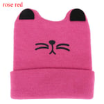 Baby Hats Cartoon Knitting Cap Cat Ear Beanie Rose Red