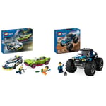 LEGO City La Course-Poursuite Entre la Voiture de Police et la Super Voiture, Jouet Imaginatif & City Le Monster Truck Bleu, Jouet Camion Tout-Terrain et Minifigurine de Conducteur