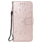 Nokia 1.3 Case Shockproof Flip PU Leather Bumper Wallet Phone Case Sunflower Embossed Folio Soft TPU Shell Slim Protective Cover for Nokia 1.3 with Card Holder Magnetic Closure Stand - Rose Gold