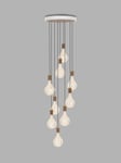 Tala Walnut Nine Pendant Cluster Ceiling Light with Voronoi II 3W ES LED Dimmable Tinted Bulbs, White