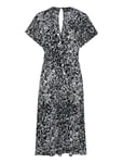 V-Neck Jersey Dress With All-Over Print Knälång Klänning Grey Esprit Collection